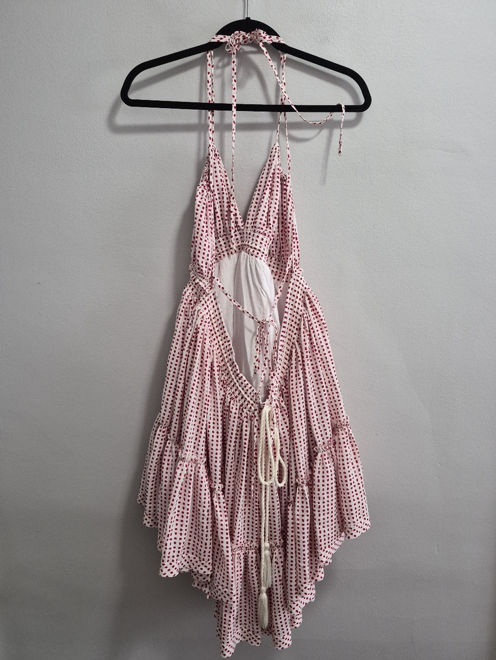 Reset by Jane Polka Dot Miranda Babydoll Double Strap Halter Mini Dress Medium - Picture 4 of 7